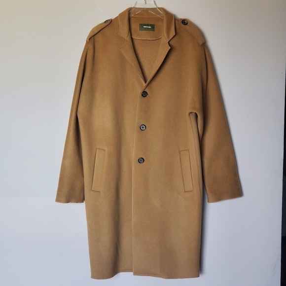 Behind the Scenes Wool Blend Military Men's Top Car Coat Minimalist Camel Brown - Picture 1 of 8